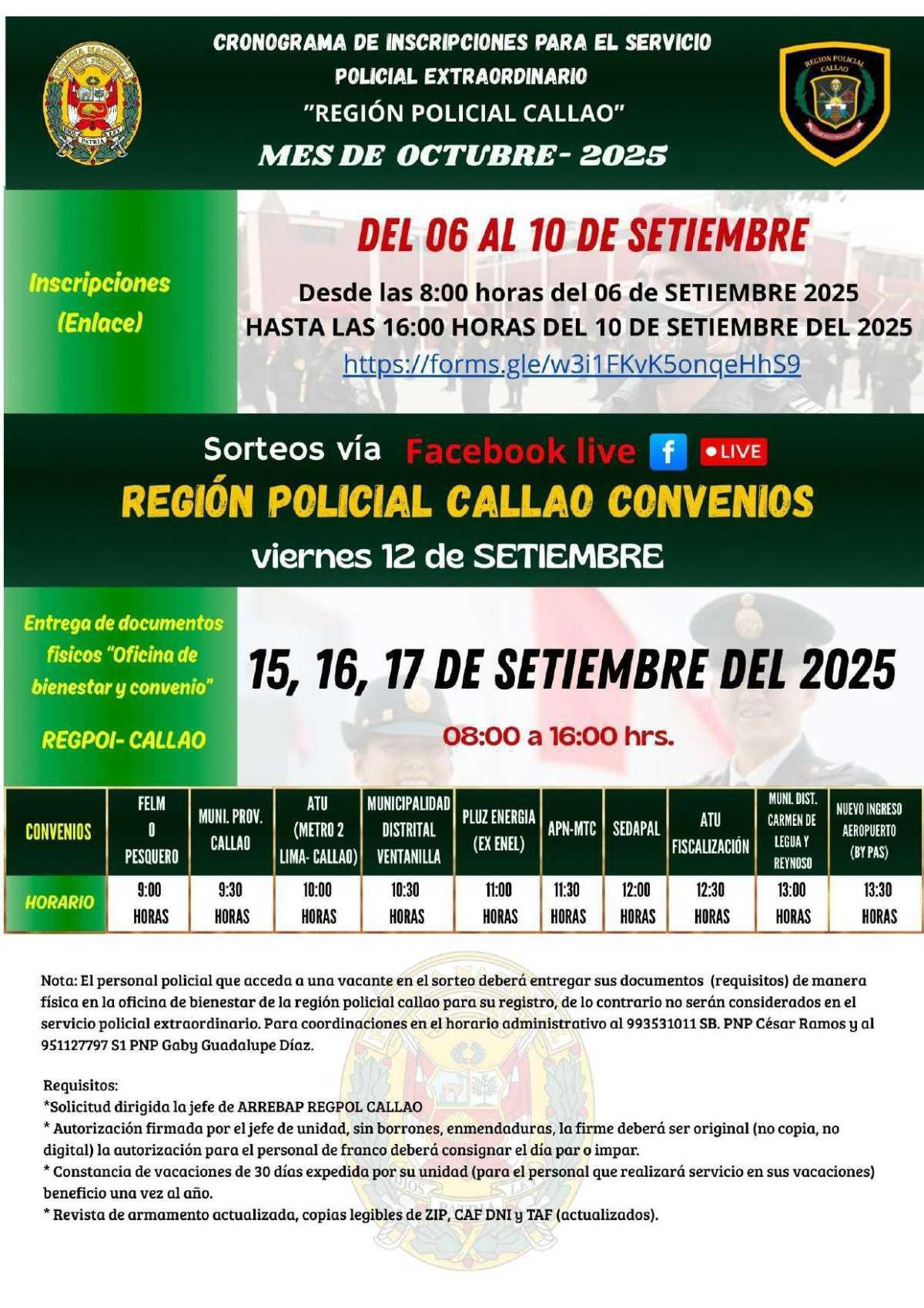Convocatoria Abierta : Servicio policial por convenio CALLAO - OCT2025