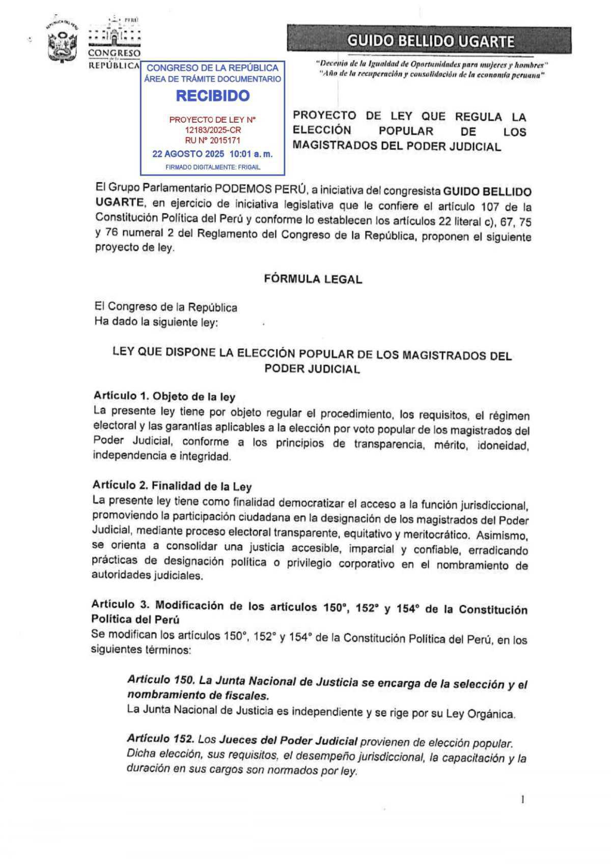 Proponen elección popular de jueces del Poder Judicial