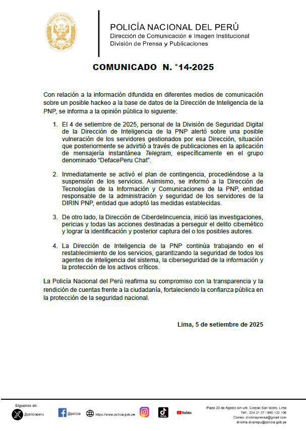 🚨¿Hackearon a la Dirección de Inteligencia? PNP aclara la situación