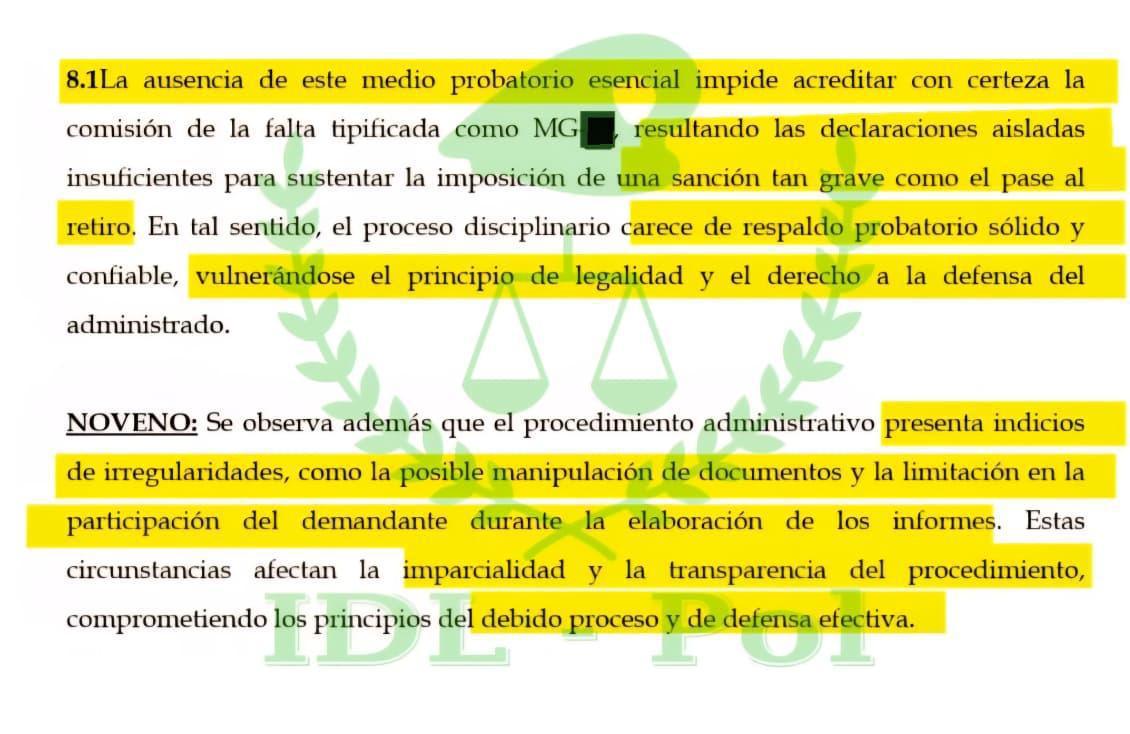 Poder Judicial ordena reincorporar a policía separado irregularmente