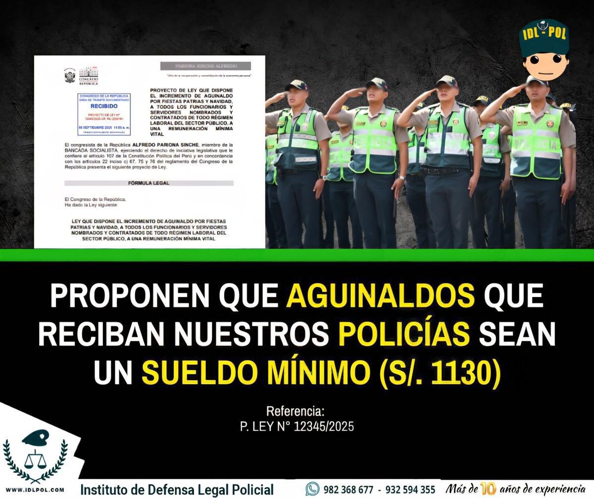 Proponen incrementar el aguinaldo para la PNP y FF.AA a 1,130 soles