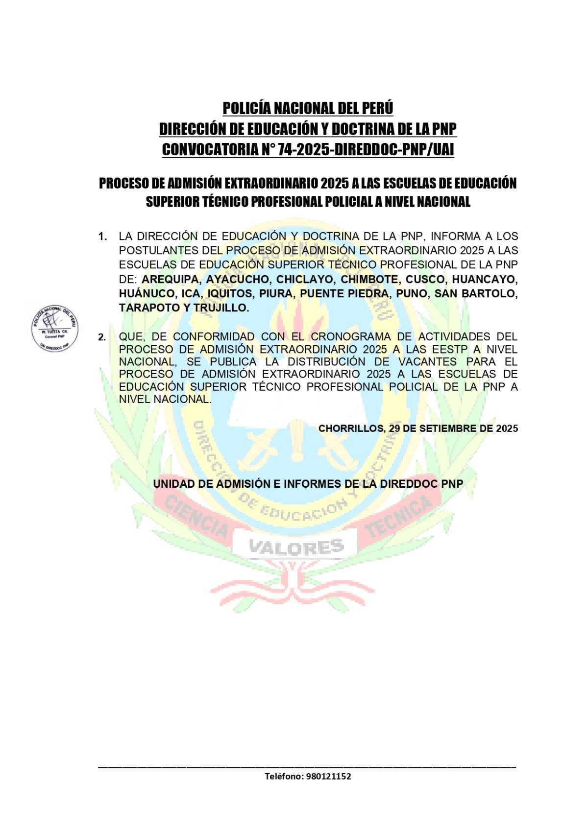 Publican cuadro de mérito del proceso de admisión a las Escuelas PNP -2025 Publican cuadro de mérito del proceso de admisión a las Escuelas PNP -2025