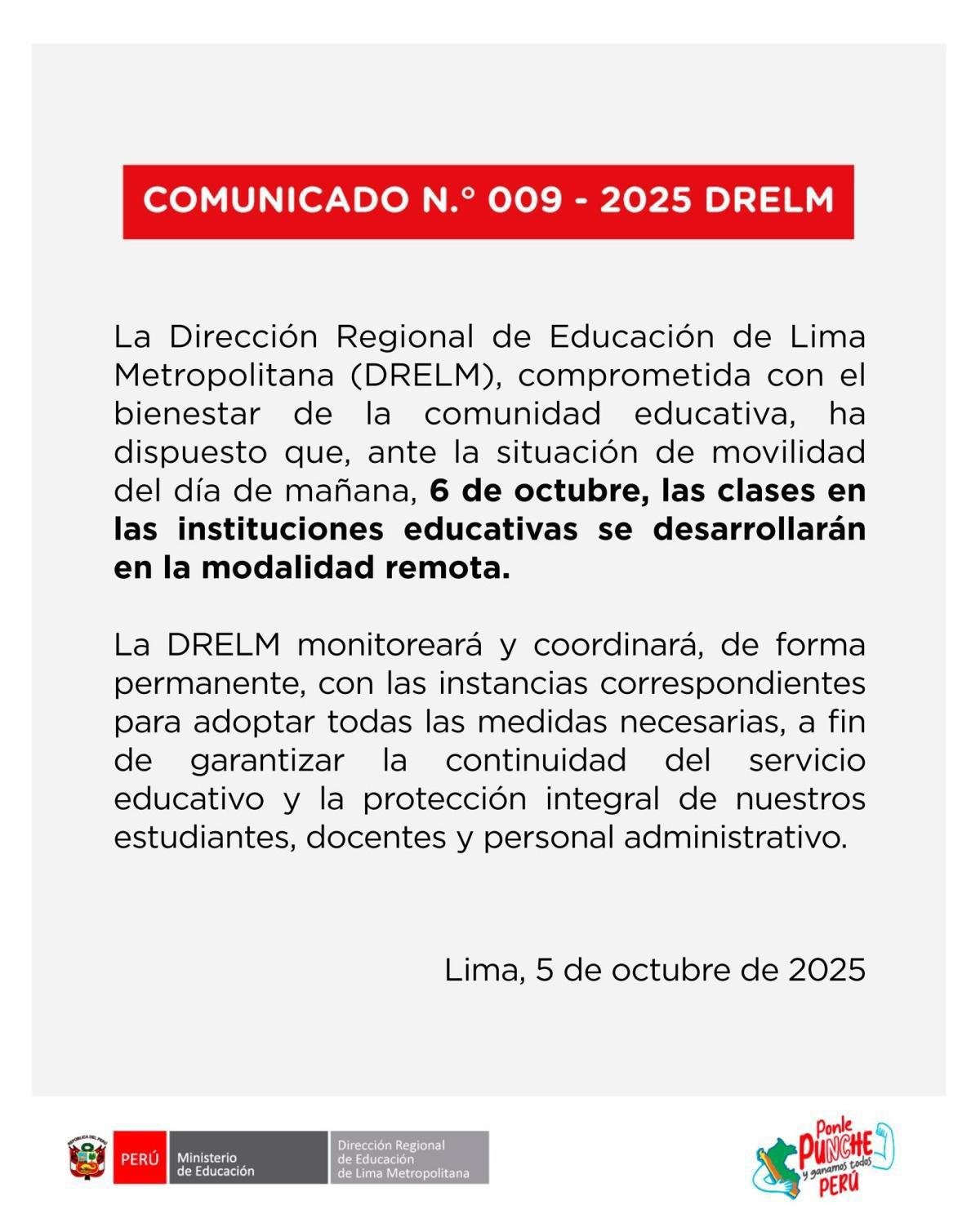 📌Comunicado: suspensión de clases presenciales por paro de transportistas