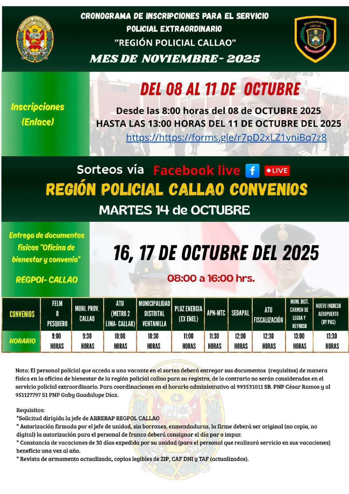 Convocatoria Abierta : Servicio policial por convenio CALLAO - NOV2025