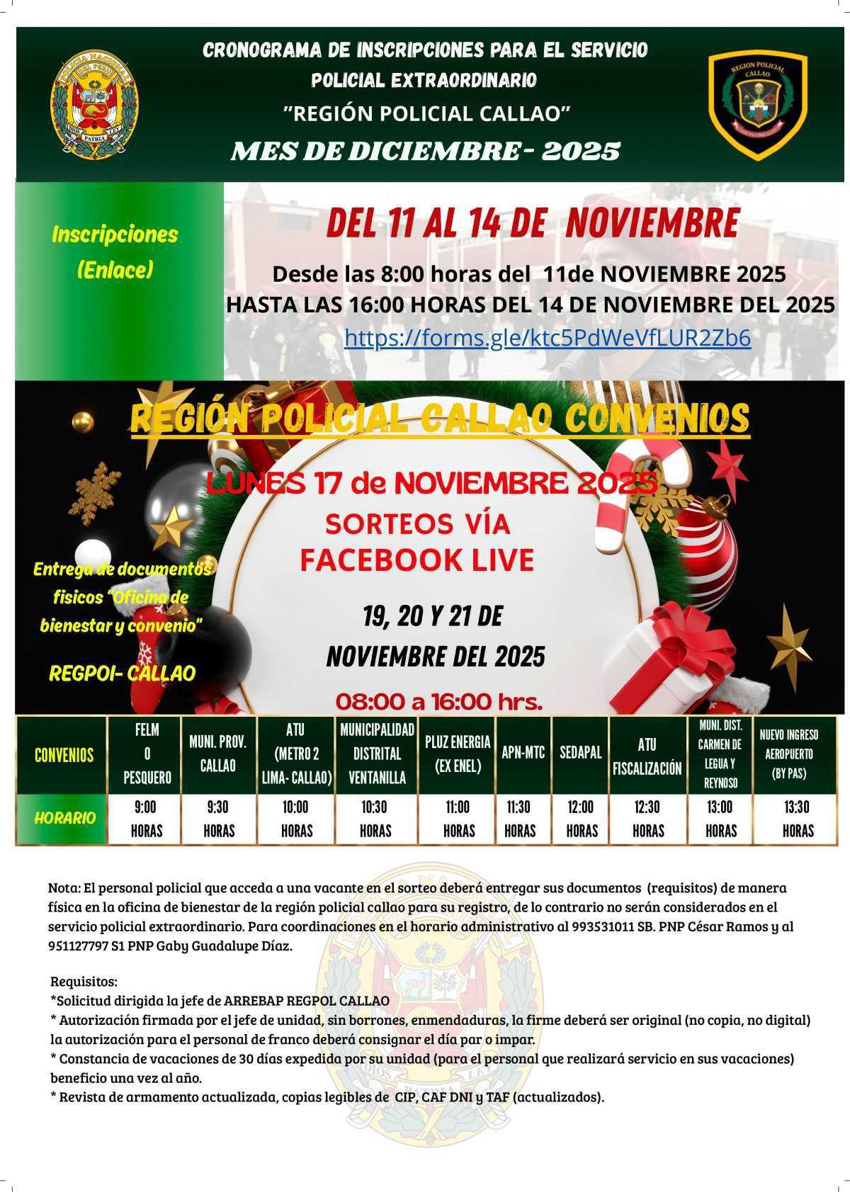 Convocatoria Abierta : Servicio policial por convenio CALLAO - DIC2025 Convocatoria Abierta : Servicio policial por convenio CALLAO - DIC2025