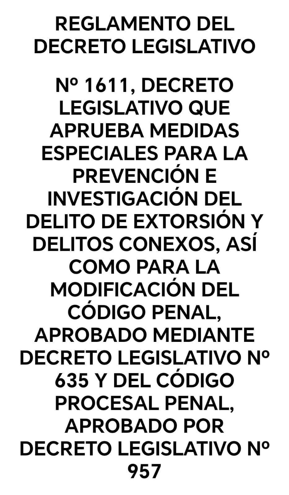 Aprueban Reglamento contra la Extorsión en el país