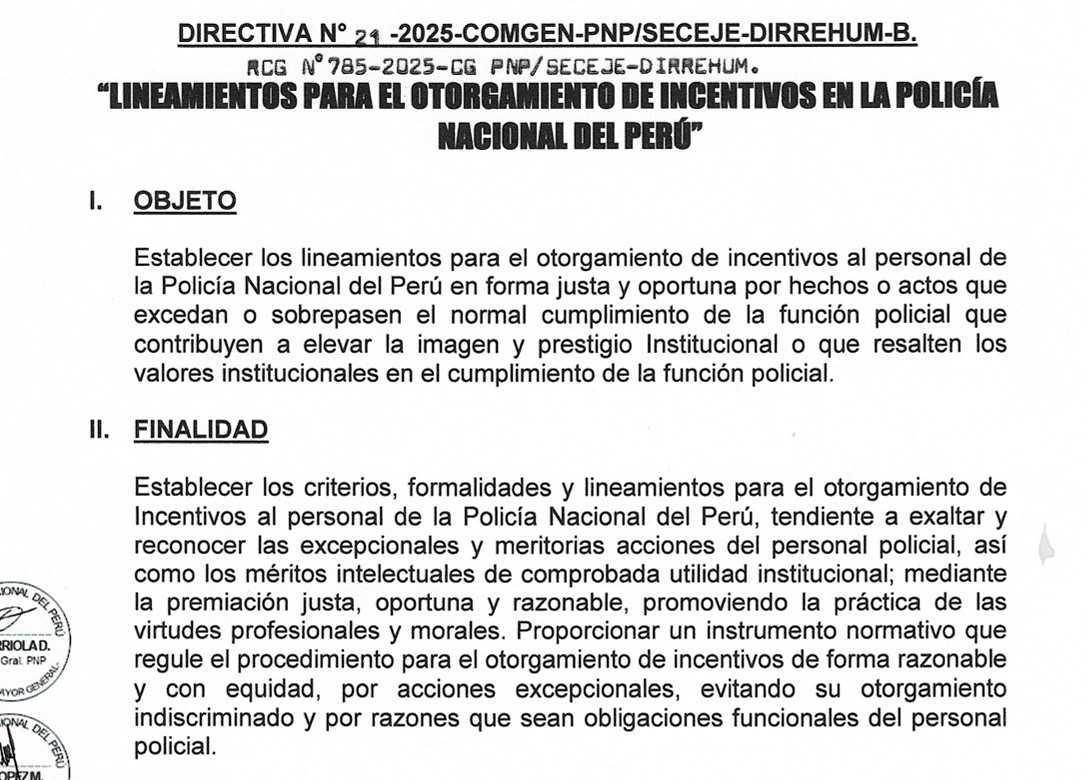 Publican nueva Directiva de Incentivos para el Personal de la PNP👮‍♂️📜