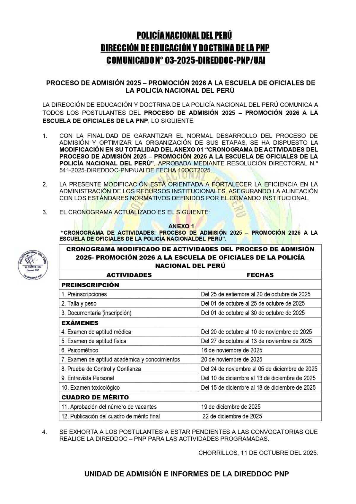 📢¡Amplían la fecha de preinscripción a la Escuela de Oficiales PNP!