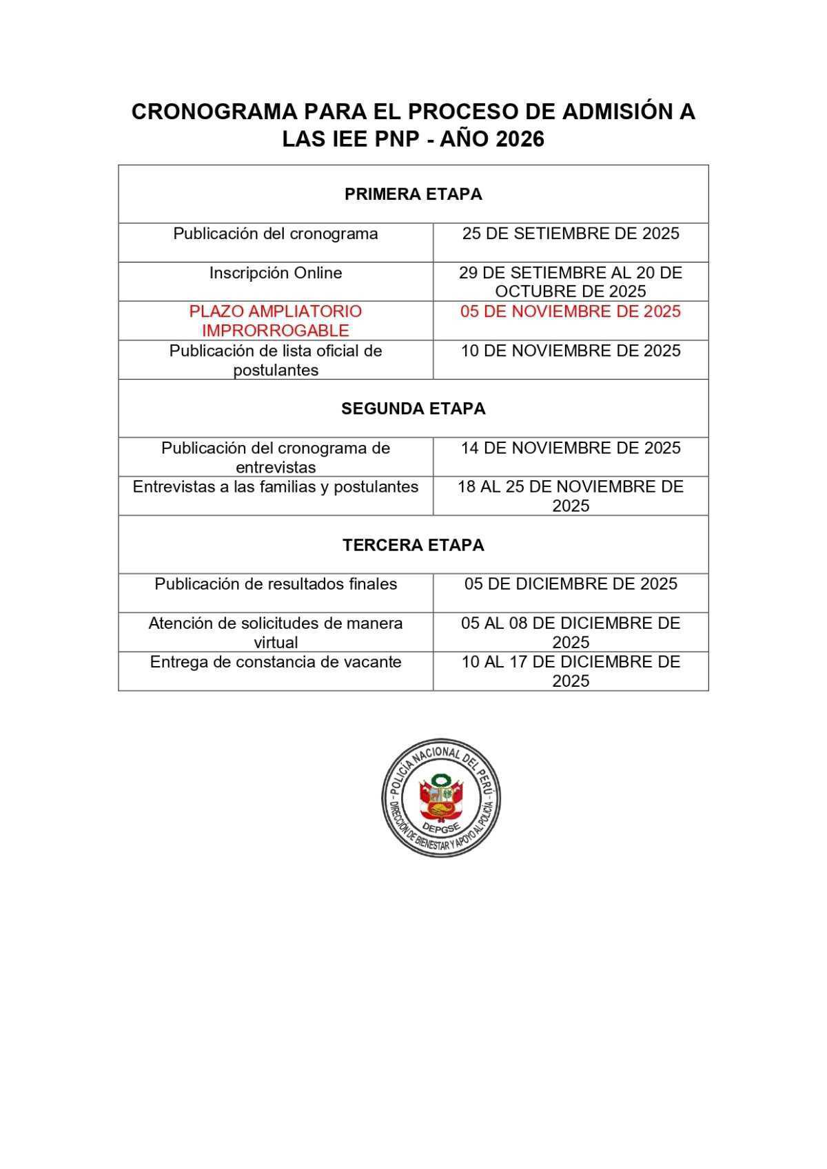 Amplían inscripción a colegios PNP para hijos de la familia policial Amplían inscripción a colegios PNP para hijos de la familia policial