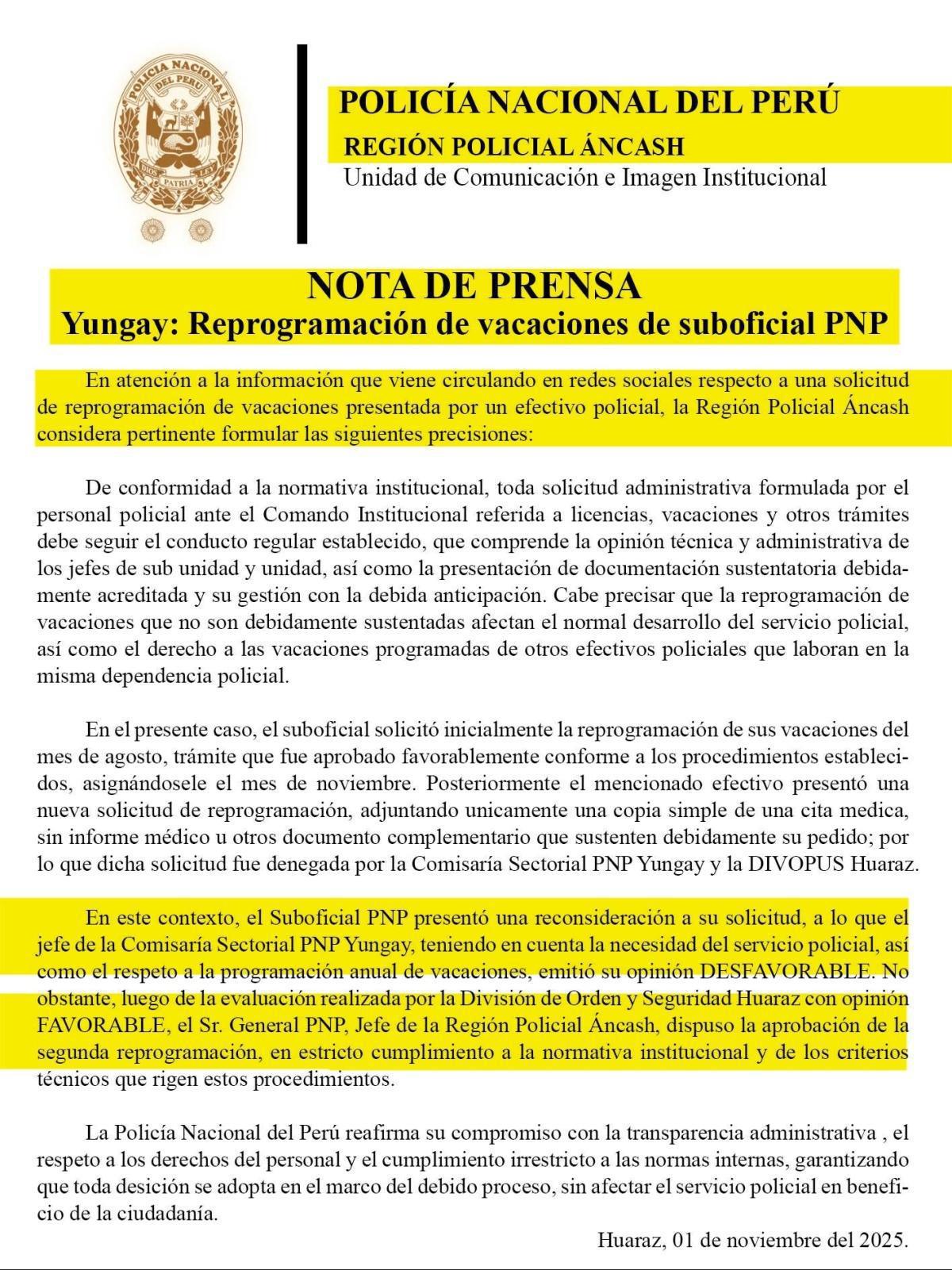 General PNP rectifica decisión y aprueba vacaciones de suboficial General PNP rectifica decisión y aprueba vacaciones de suboficial
