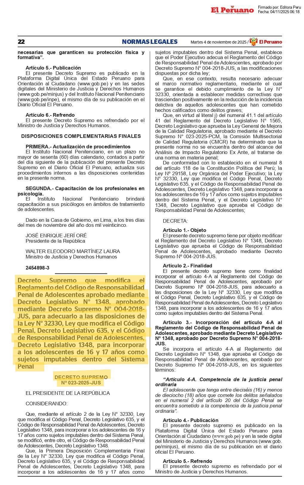 Adolescentes de 16–17 años serán juzgados en justicia penal ordinaria Adolescentes de 16–17 años serán juzgados en justicia penal ordinaria