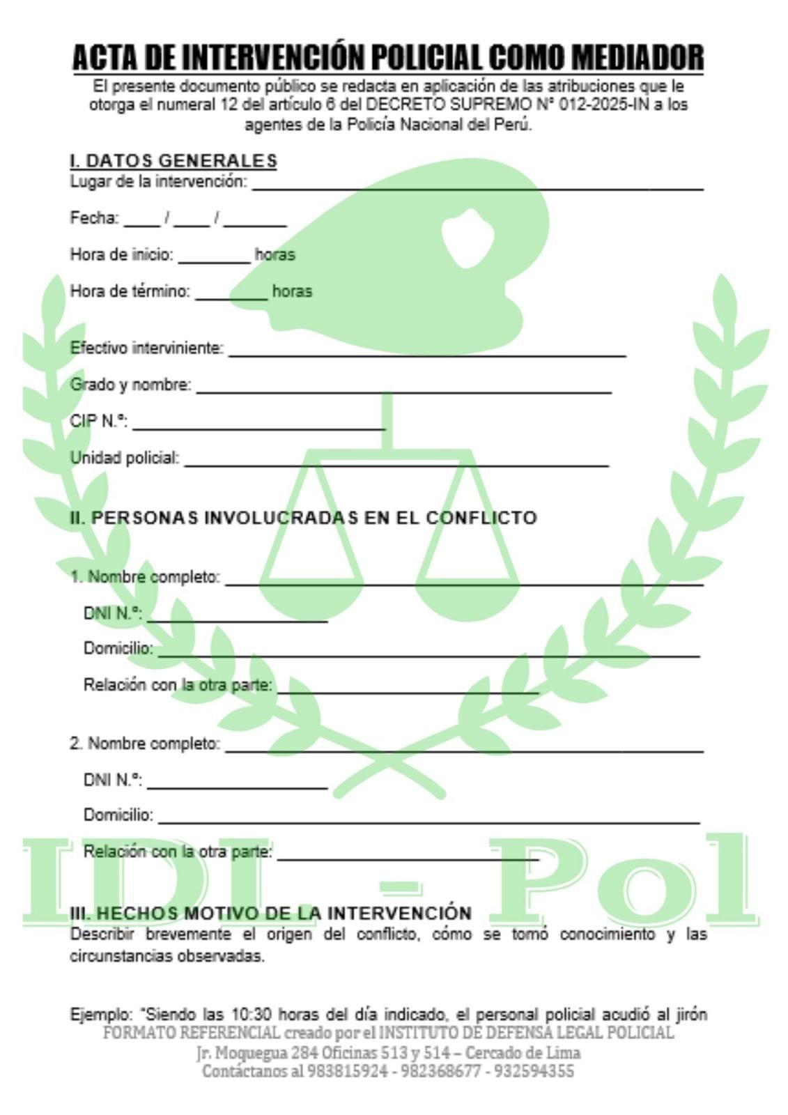 [Descarga] Modelo de Acta de Intervención Policial como mediador