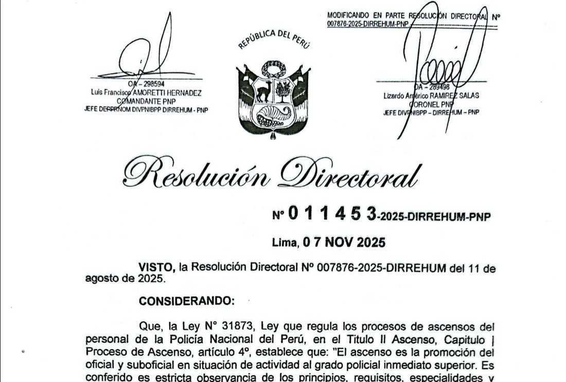 Amplían vacantes para ascenso de suboficiales PNP 2025