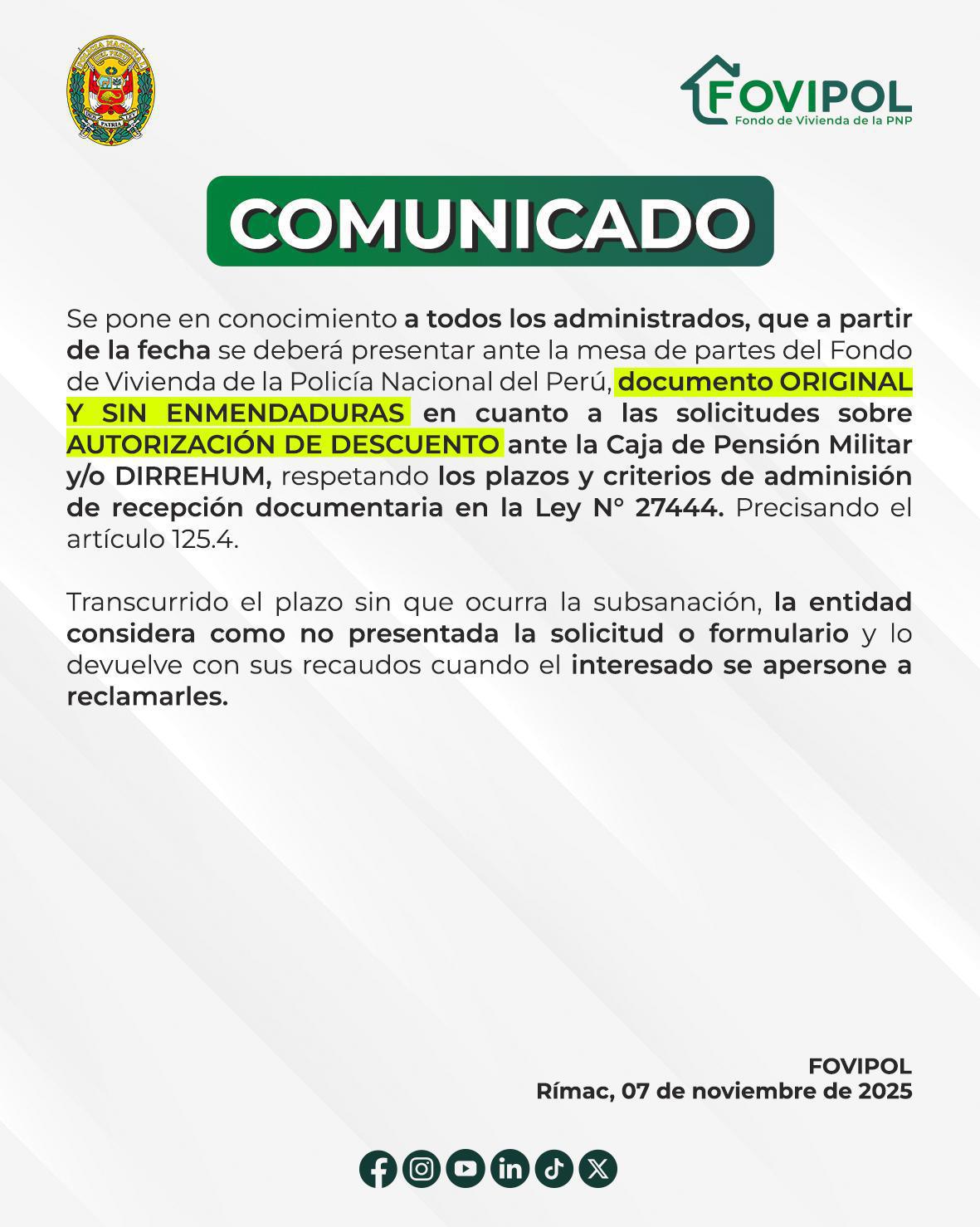 COMUNICADO FOVIPOL: nuevas reglas para autorizaciones de descuento