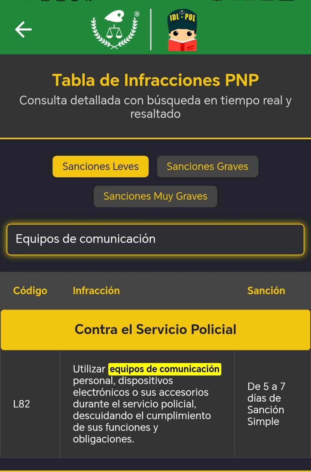 Desde ahora : Uso del celular en servicio hasta 7 días de sanción simple