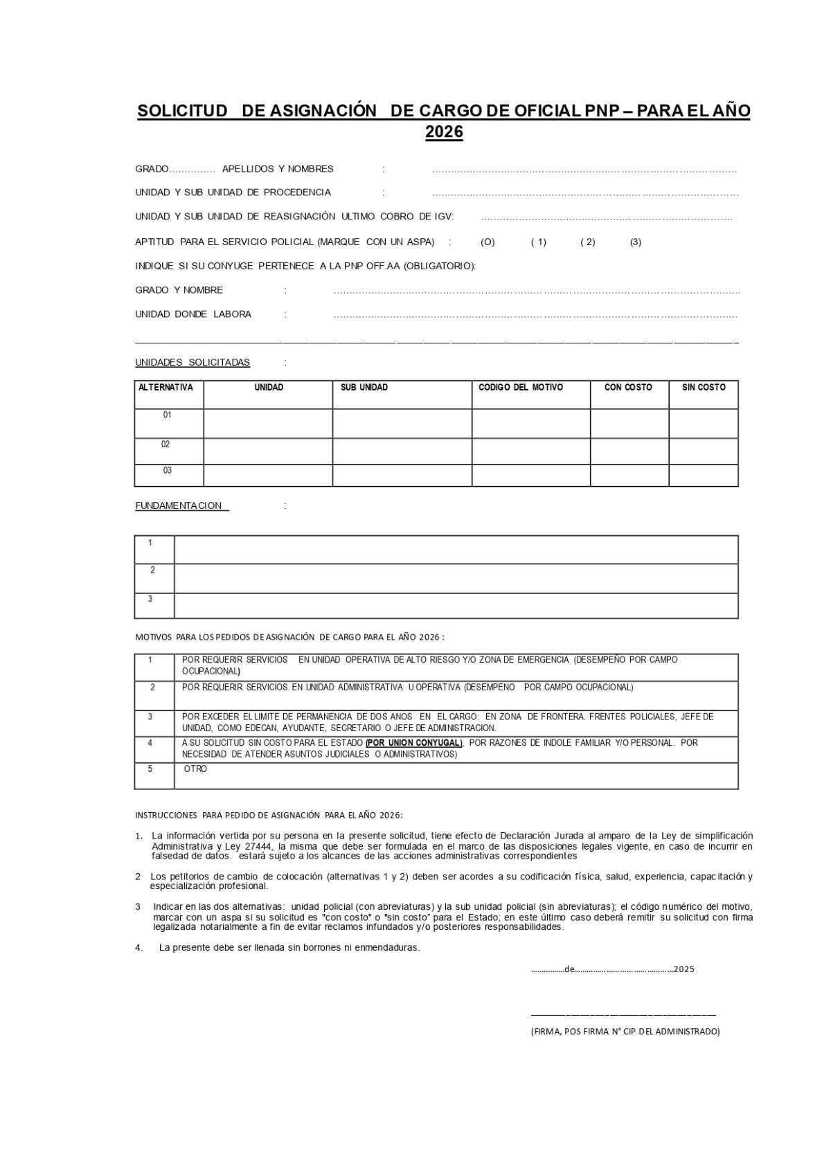 Abren recepción de solicitudes para los CAMBIOS 2026 de oficiales PNP