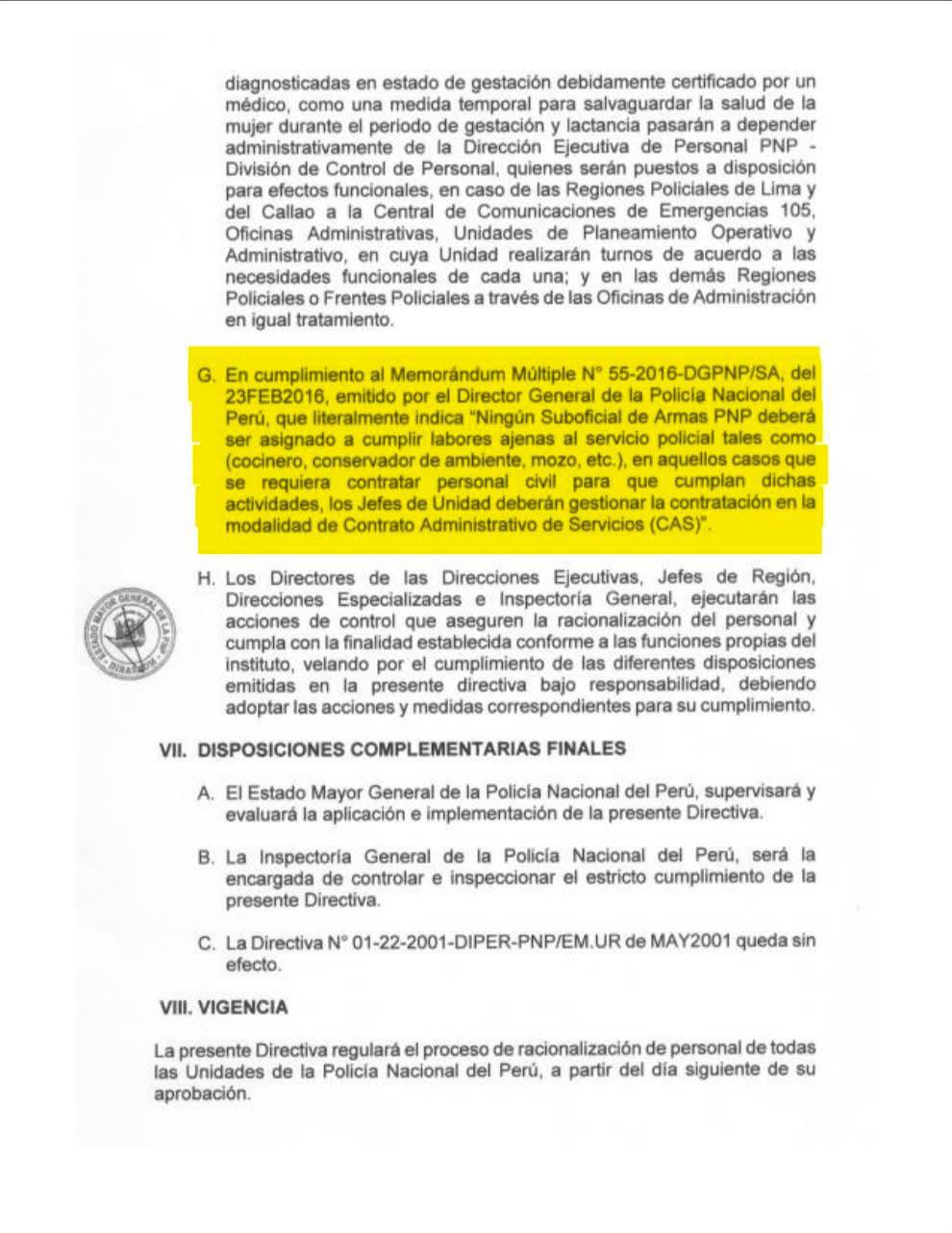 ¿Puede un policía realizar labores de limpieza en dependencias policiales?