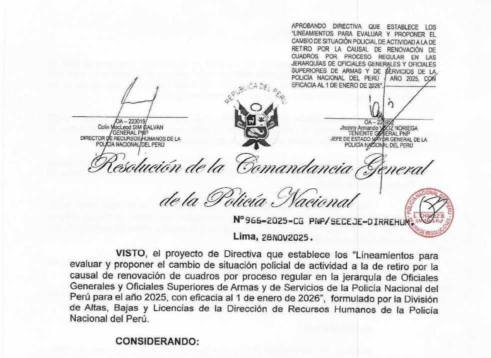 Definen fechas para el pase al retiro de Oficiales Generales y Superiores por renovación de cuadros (2025)