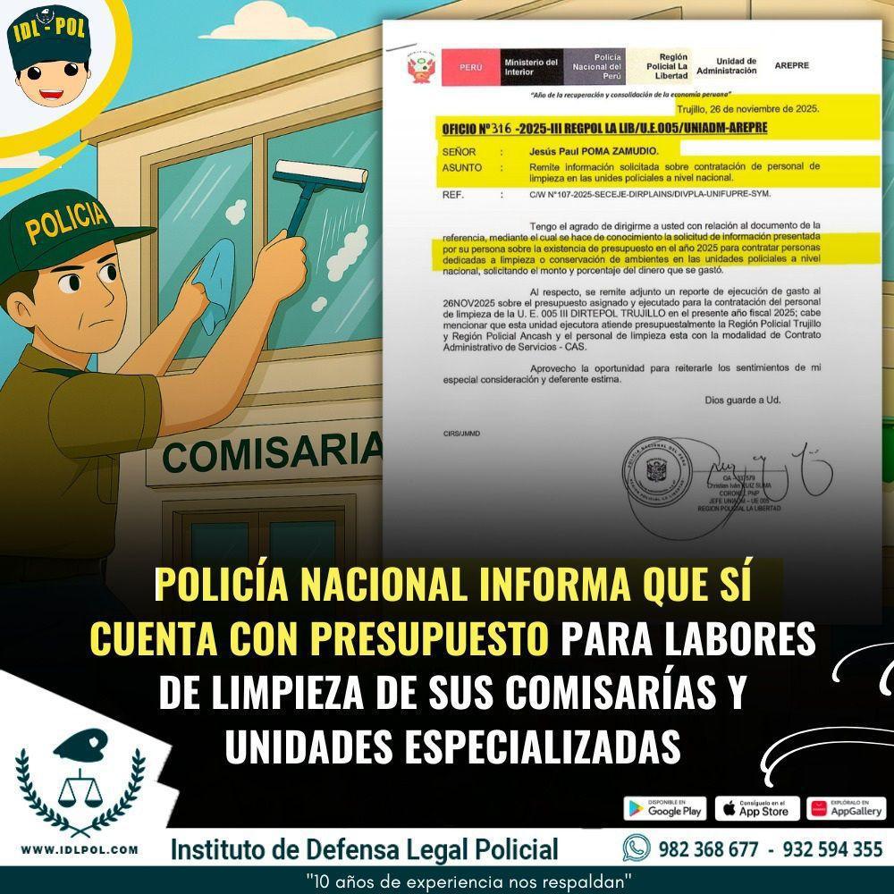 ¿Por qué un policía termina haciendo limpieza? PNP responde que sí existe presupuesto ¿Por qué un policía termina haciendo limpieza? PNP responde que sí existe presupuesto