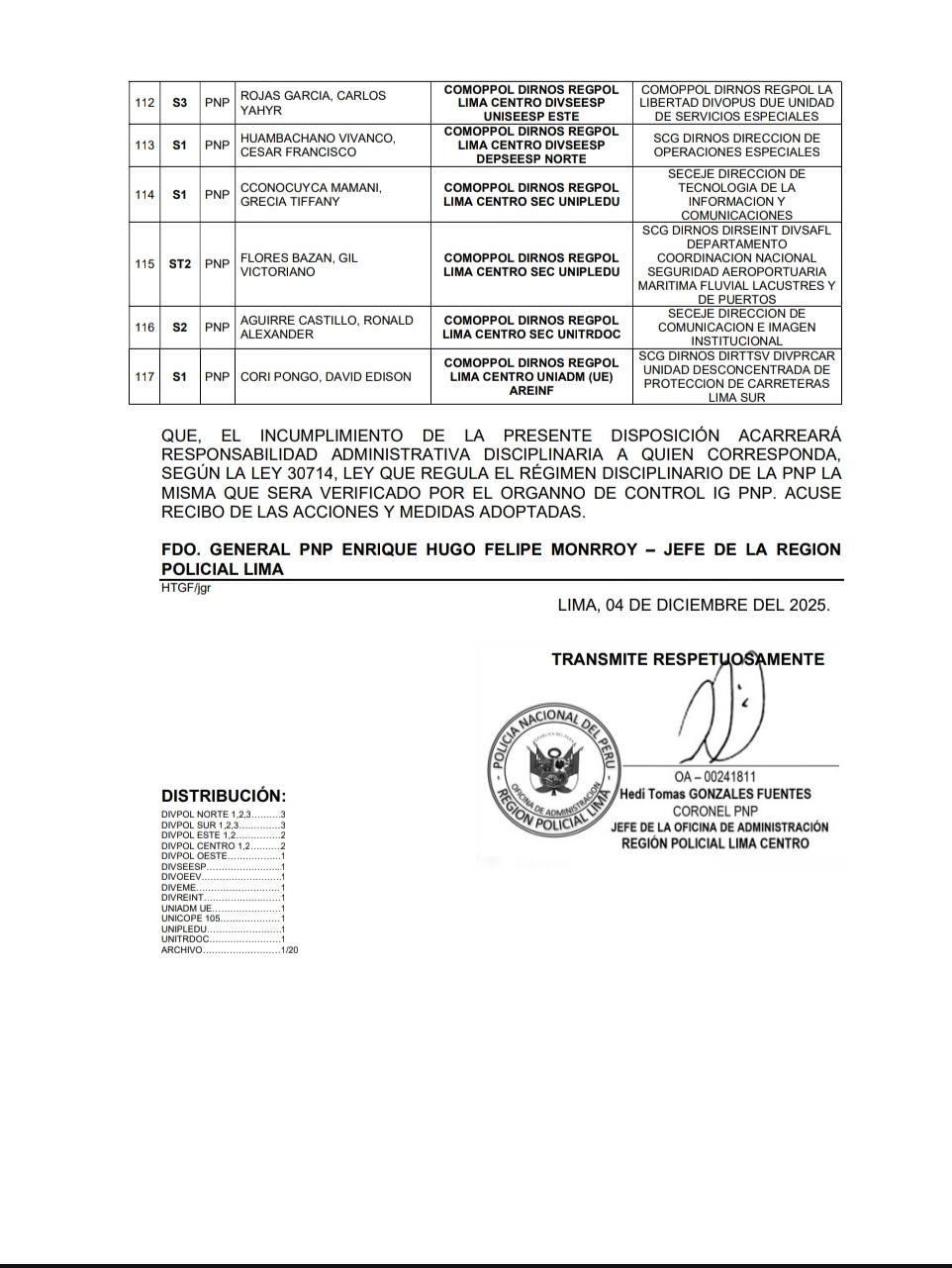 ¡En el día! Ponen a disposición a 117 suboficiales PNP tras la orden de cambios ¡En el día! Ponen a disposición a 117 suboficiales PNP tras la orden de cambios