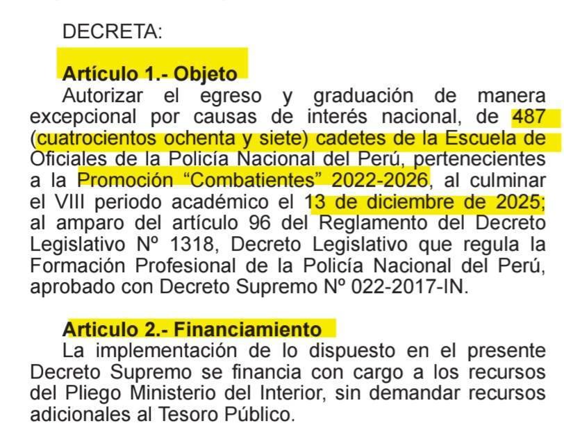 Autorizan graduación excepcional de cadetes PNP: reforzarán el servicio desde DIC2025