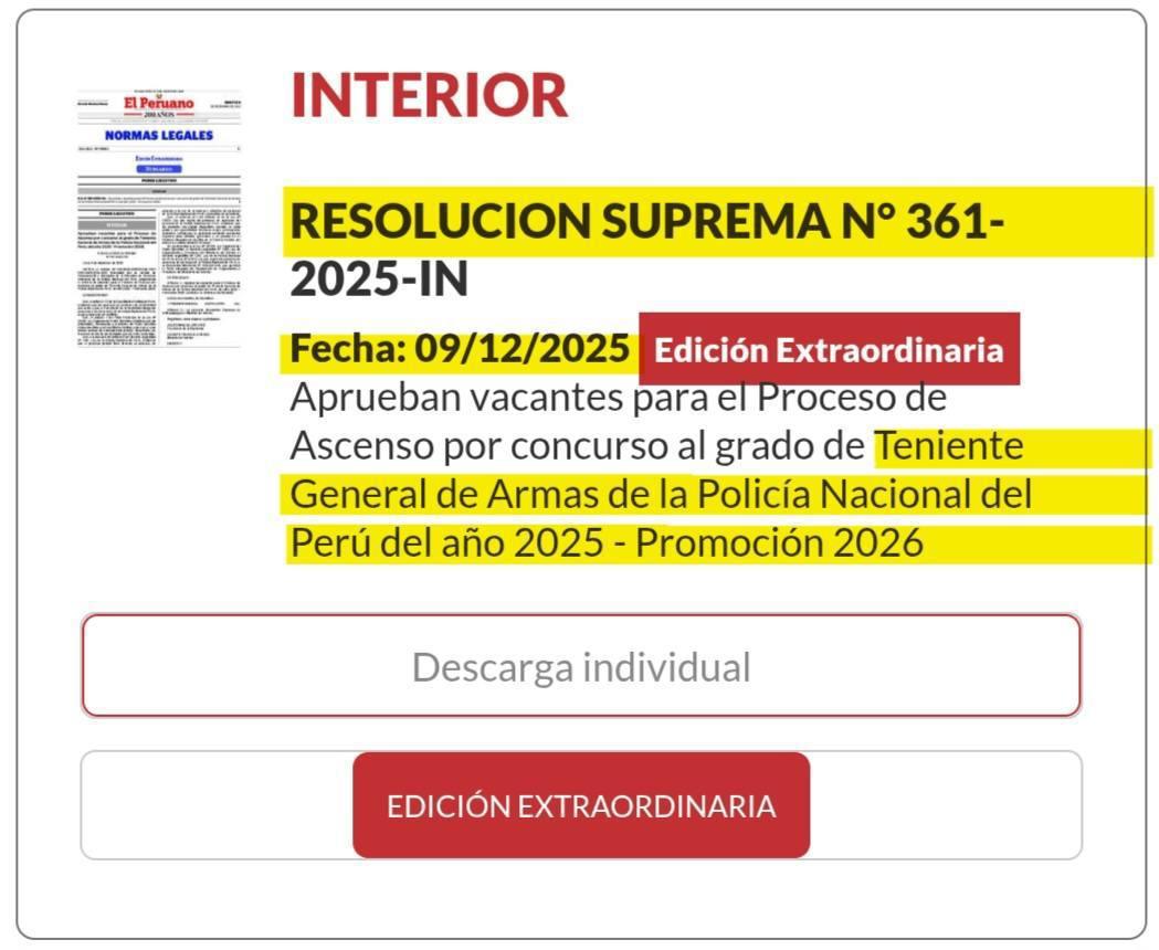 Definen vacantes para ascenso a Teniente General PNP (Promoción 2026) Definen vacantes para ascenso a Teniente General PNP (Promoción 2026)