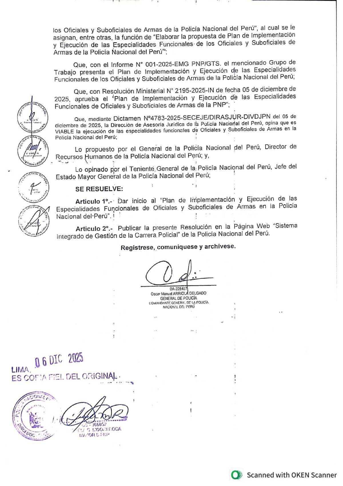 Publican resolución que inicia el plan de especialidades funcionales en la PNP Publican resolución que inicia el plan de especialidades funcionales en la PNP