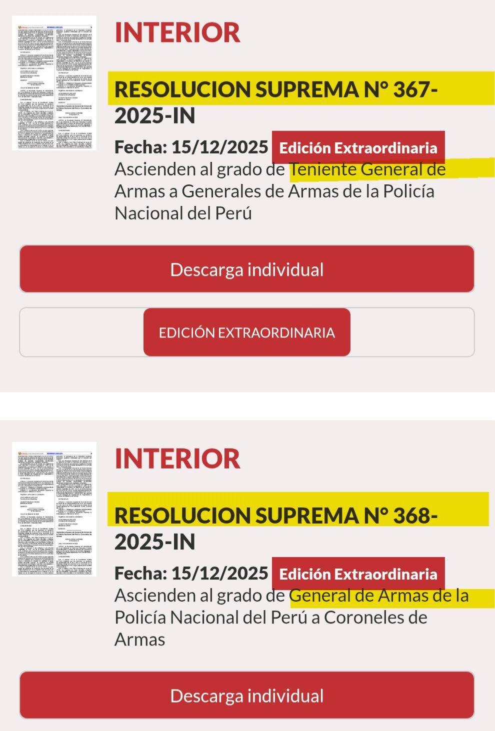 Publican resoluciones de ascensos a Tenientes Generales y Generales PNP - 2026