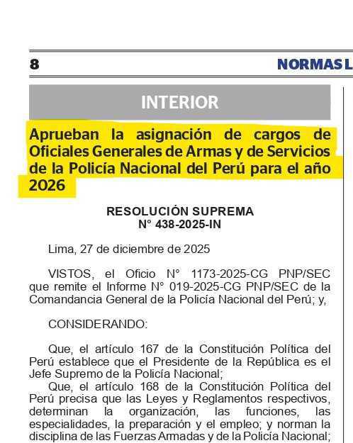 🚨CAMBIOS 2026🚨 Publican asignación de cargo de Oficiales Generales PNP