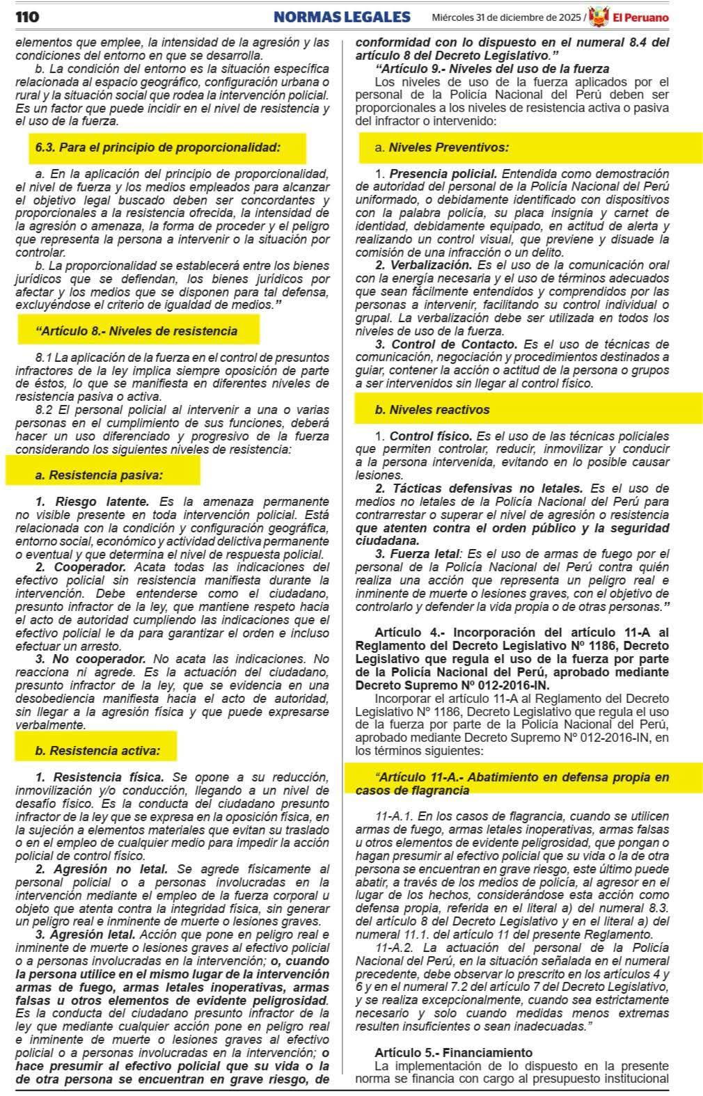 Modifican el Reglamento del Uso de la Fuerza PNP