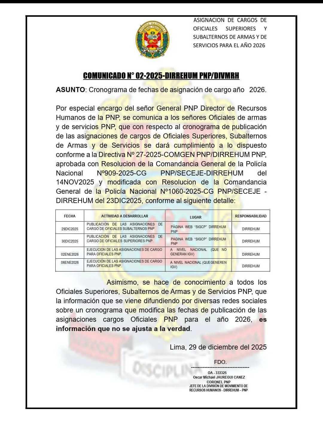¿Cuándo se ejecutarán los cambios 2026 tras publicarse la lista de asignación de cargos? ¿Cuándo se ejecutarán los cambios 2026 tras publicarse la lista de asignación de cargos?