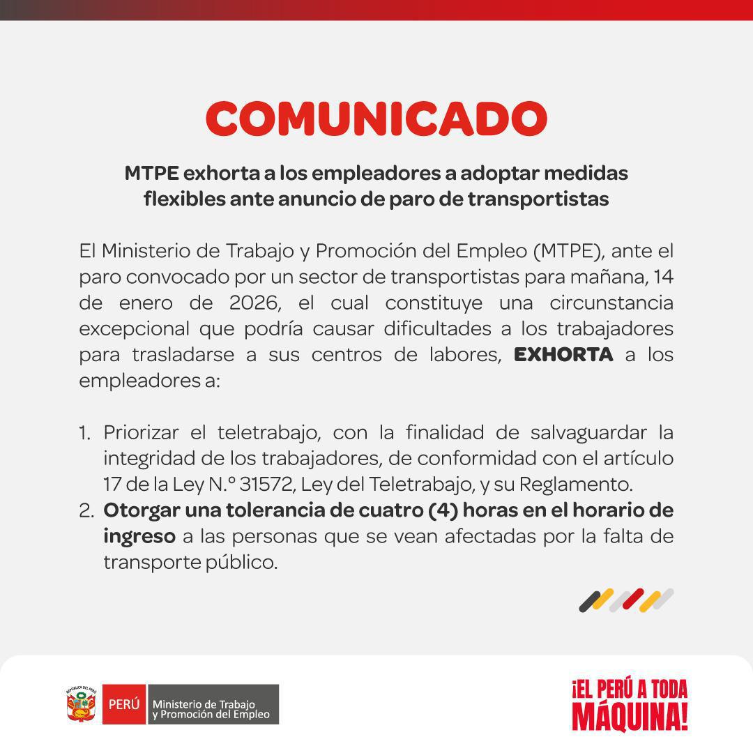 Disponen tolerancia de 4 horas al trabajo por paro de transportistas