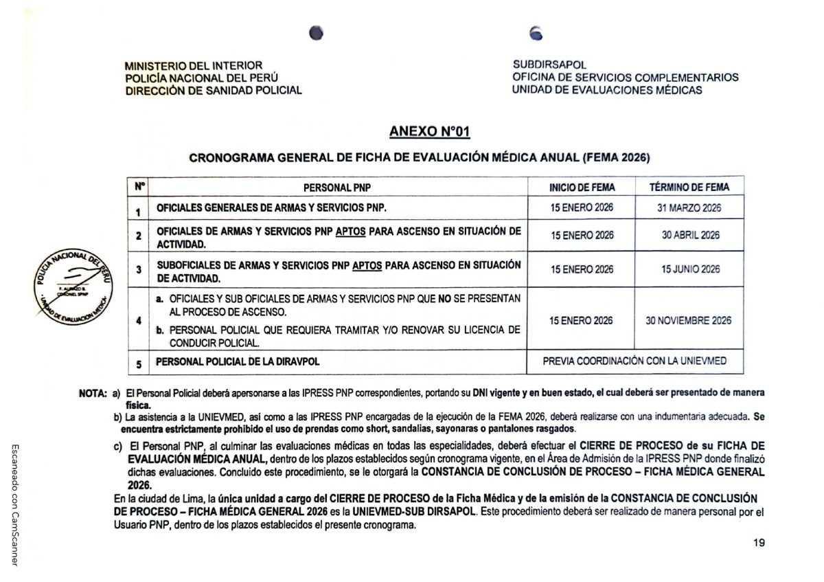 Publican cronograma para la FEMA 2026🩺👮‍♂️