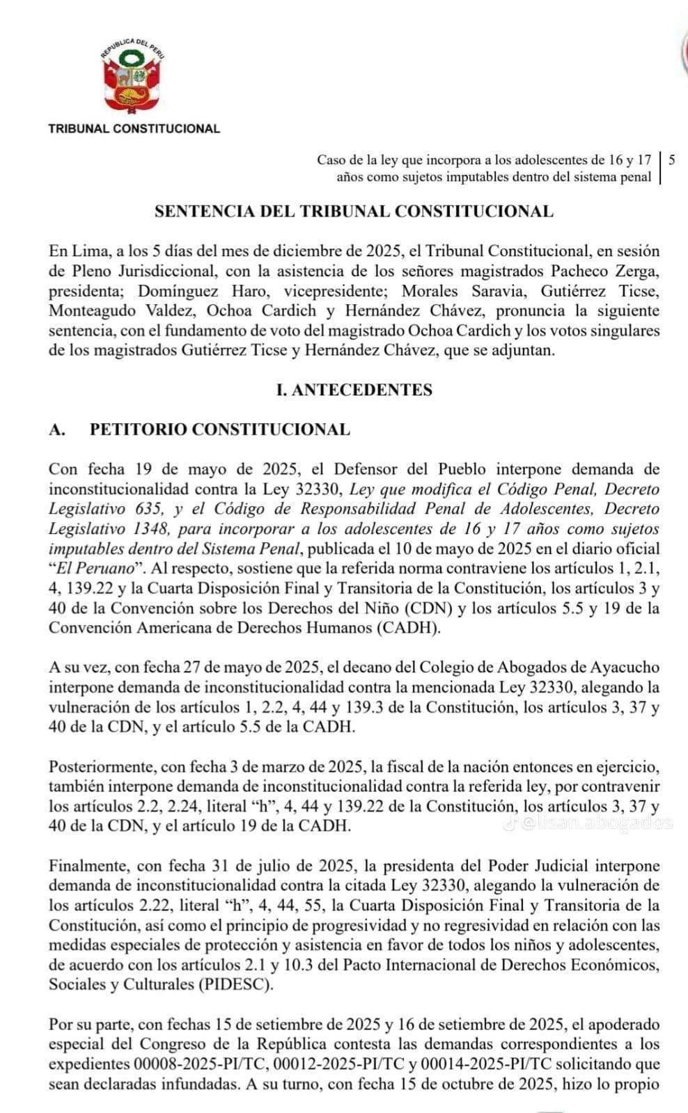 TC declara inconstitucional ley que juzgaba como adultos a adolescentes de 16 y 17 años TC declara inconstitucional ley que juzgaba como adultos a adolescentes de 16 y 17 años