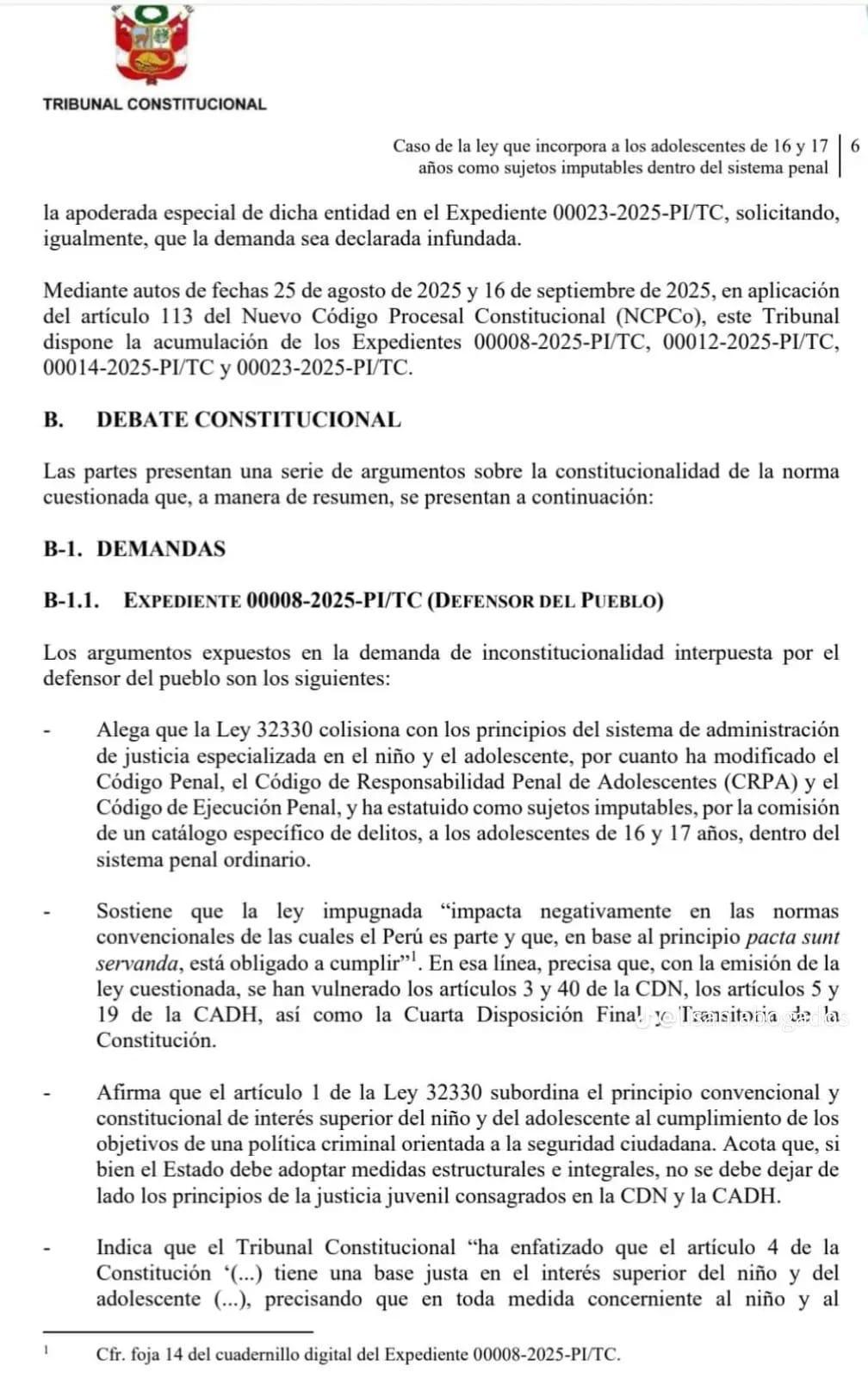 TC declara inconstitucional ley que juzgaba como adultos a adolescentes de 16 y 17 años
