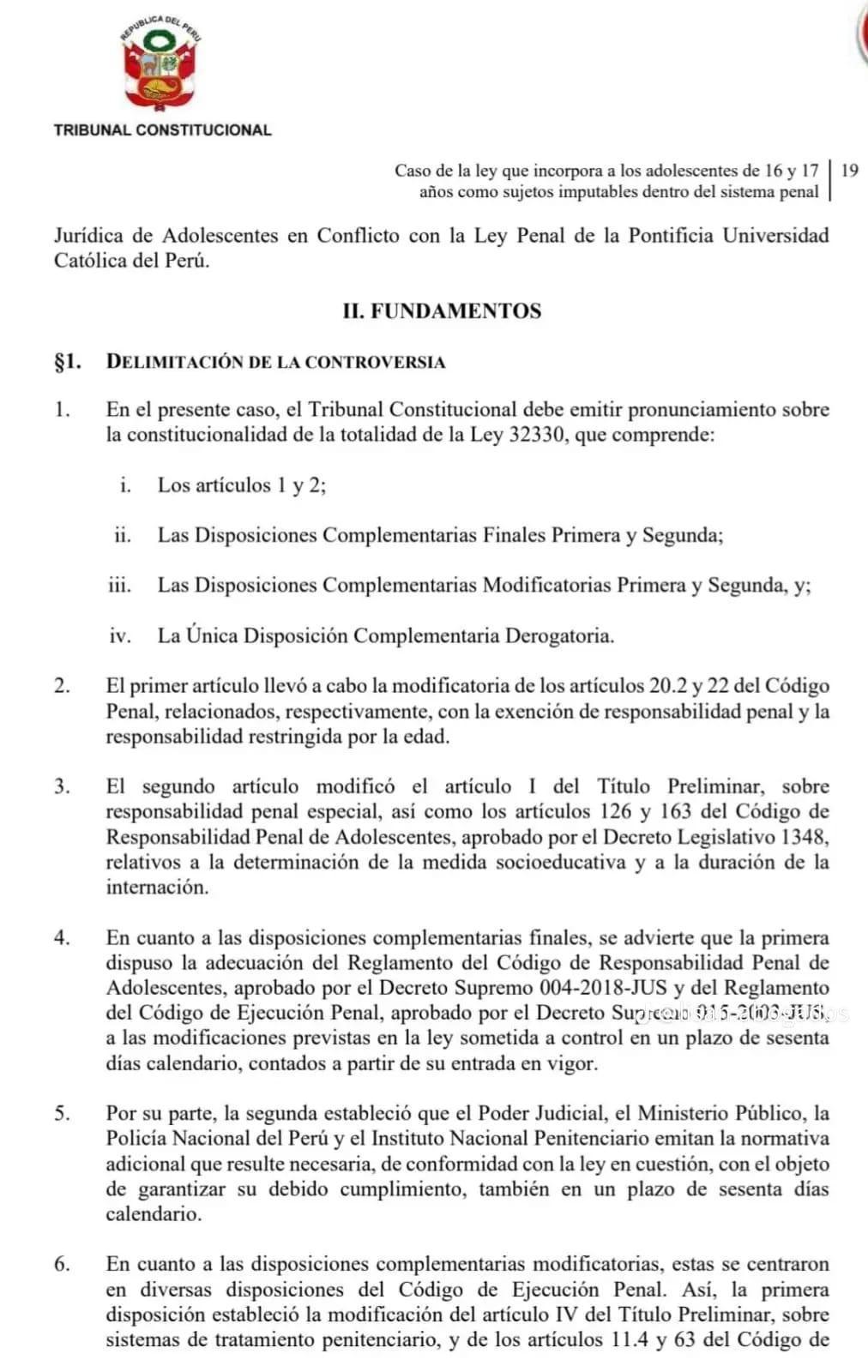 TC declara inconstitucional ley que juzgaba como adultos a adolescentes de 16 y 17 años