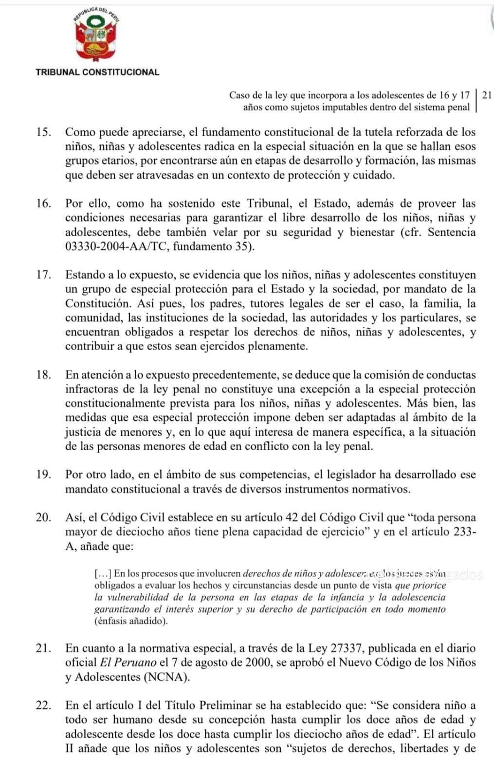 TC declara inconstitucional ley que juzgaba como adultos a adolescentes de 16 y 17 años