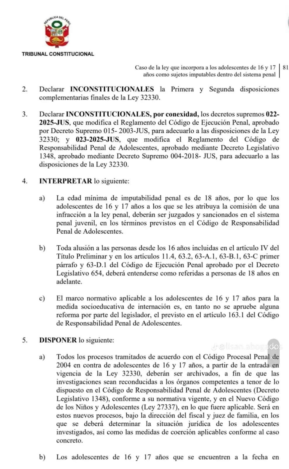 TC declara inconstitucional ley que juzgaba como adultos a adolescentes de 16 y 17 años TC declara inconstitucional ley que juzgaba como adultos a adolescentes de 16 y 17 años