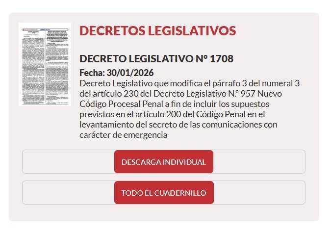 Publican D. Leg. 1708: extorsión se incorpora como caso de “emergencia” para levantar el secreto de las comunicaciones