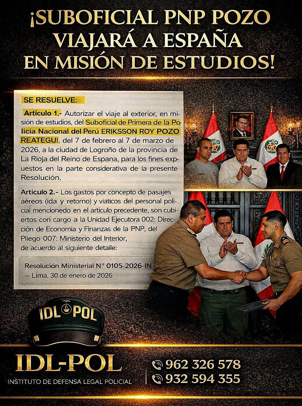 Publican resolución: S1 PNP Eriksson Pozo viajará a España en misión de estudios tras abatir a sicario en Comas