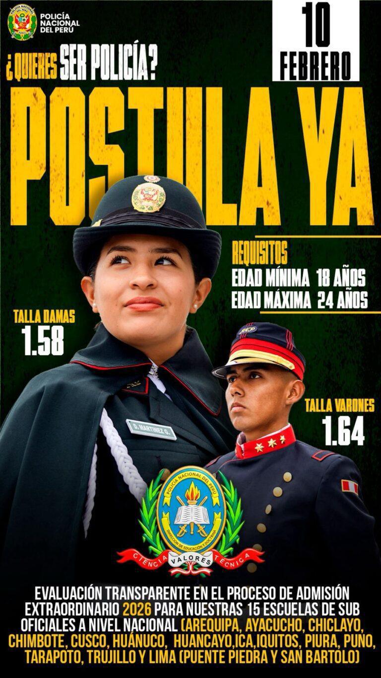 Anuncian Admisión Extraordinaria a las EESTP PNP 2026 a nivel nacional Anuncian Admisión Extraordinaria a las EESTP PNP 2026 a nivel nacional