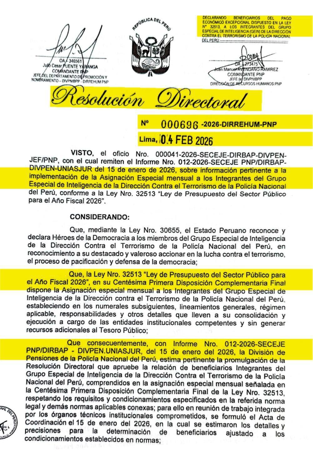 Pago vitalicio GEIN: publican Resolución Directoral con relación de policías beneficiarios