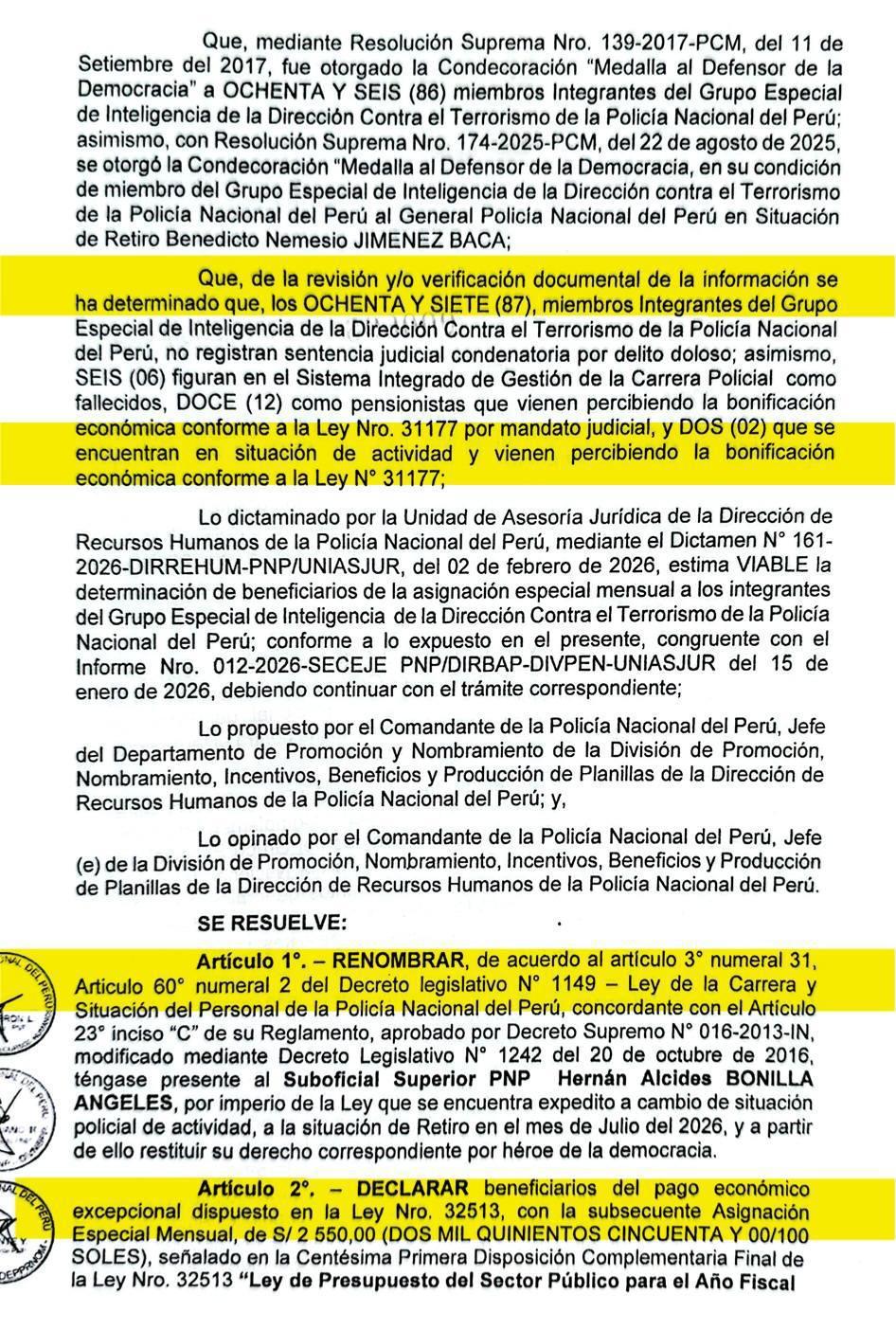 Pago vitalicio GEIN: publican Resolución Directoral con relación de policías beneficiarios