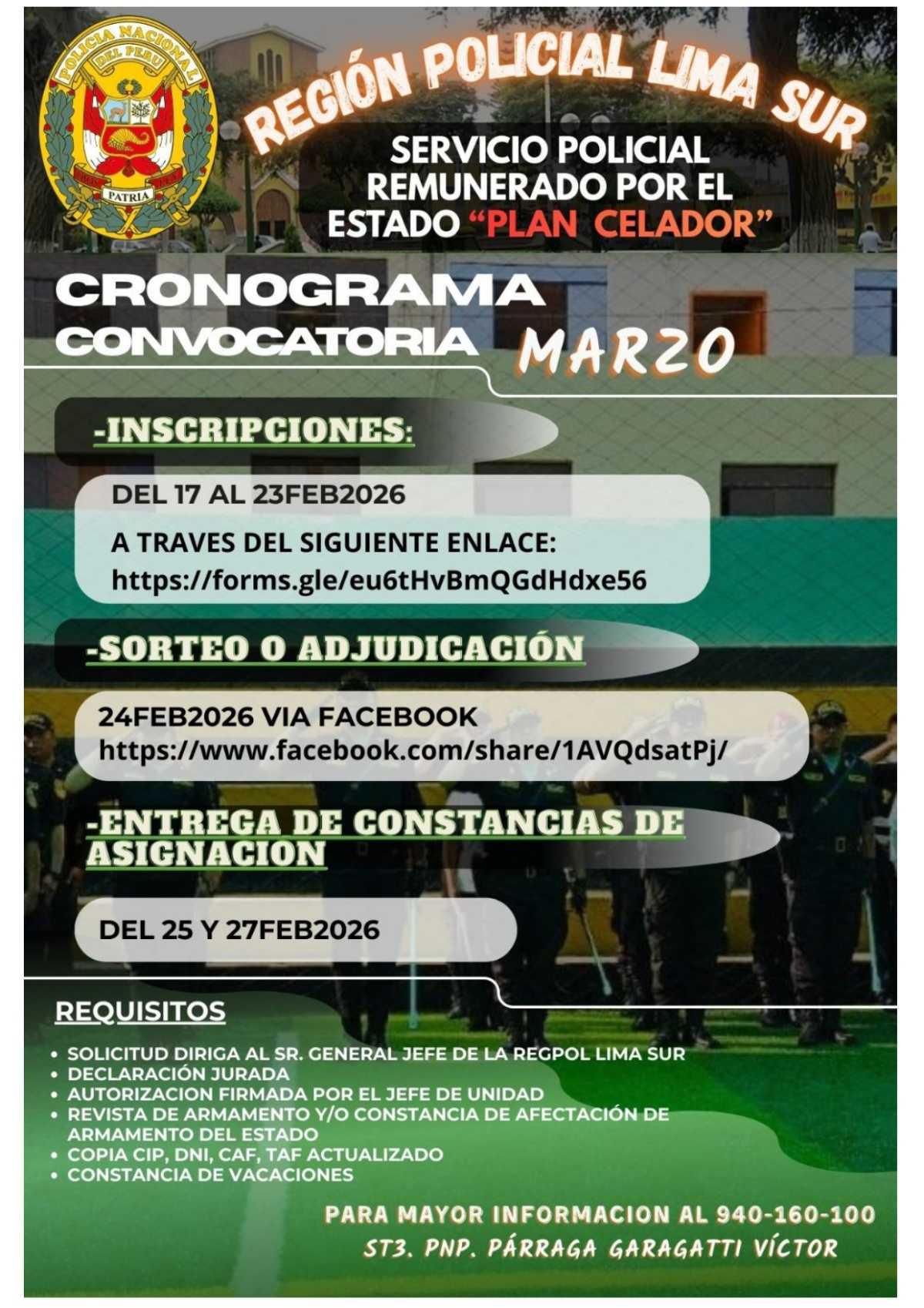 Publican cronograma del “Plan Celador” en Lima Sur para MAR2026