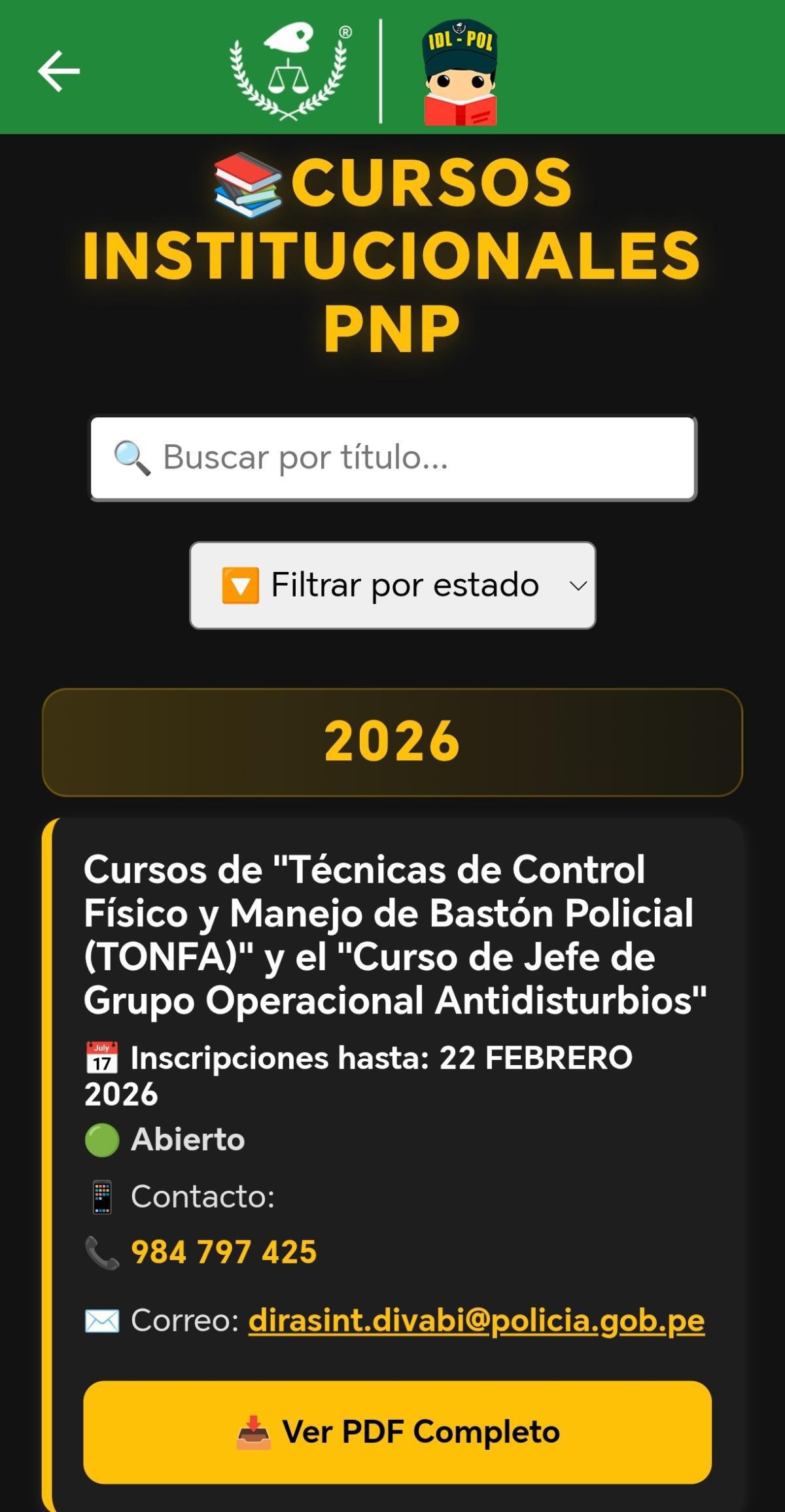 Publican nuevos cursos institucionales vigentes PNP
