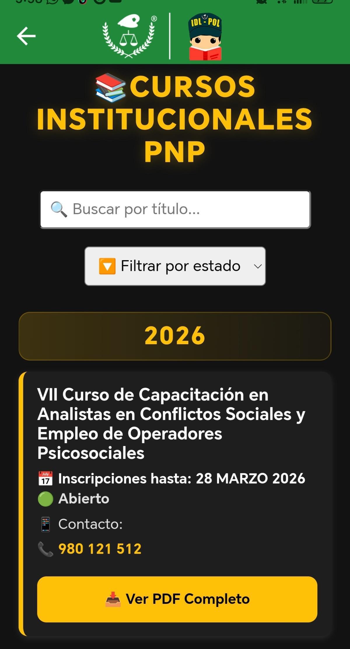 Publican nuevos cursos institucionales PNP Publican nuevos cursos institucionales PNP