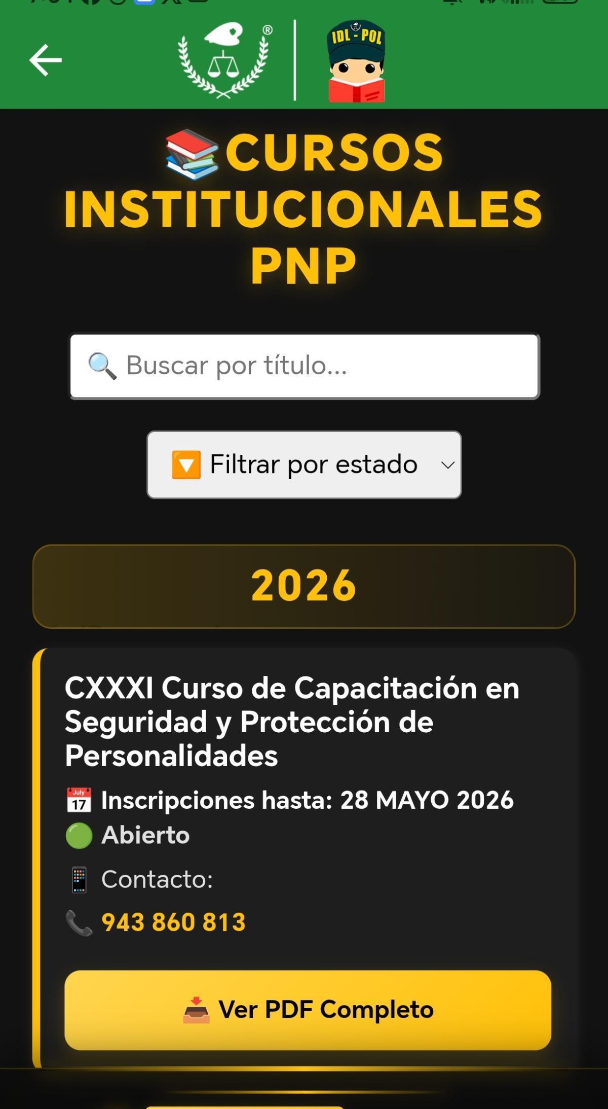 Publican nuevos cursos institucionales PNP