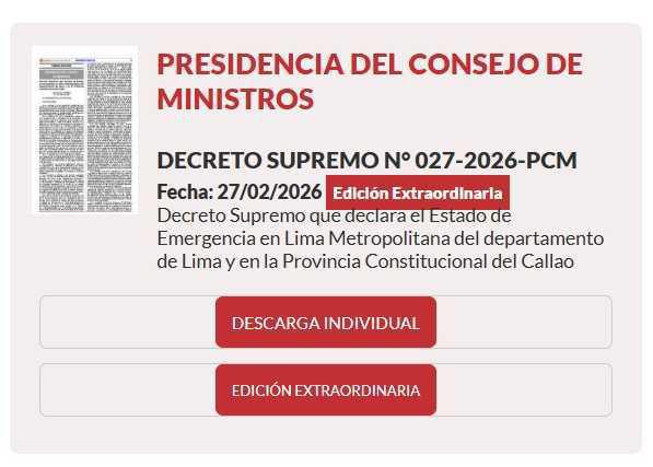 Declaran nuevamente Estado de Emergencia por 30 días en Lima y Callao Declaran nuevamente Estado de Emergencia por 30 días en Lima y Callao