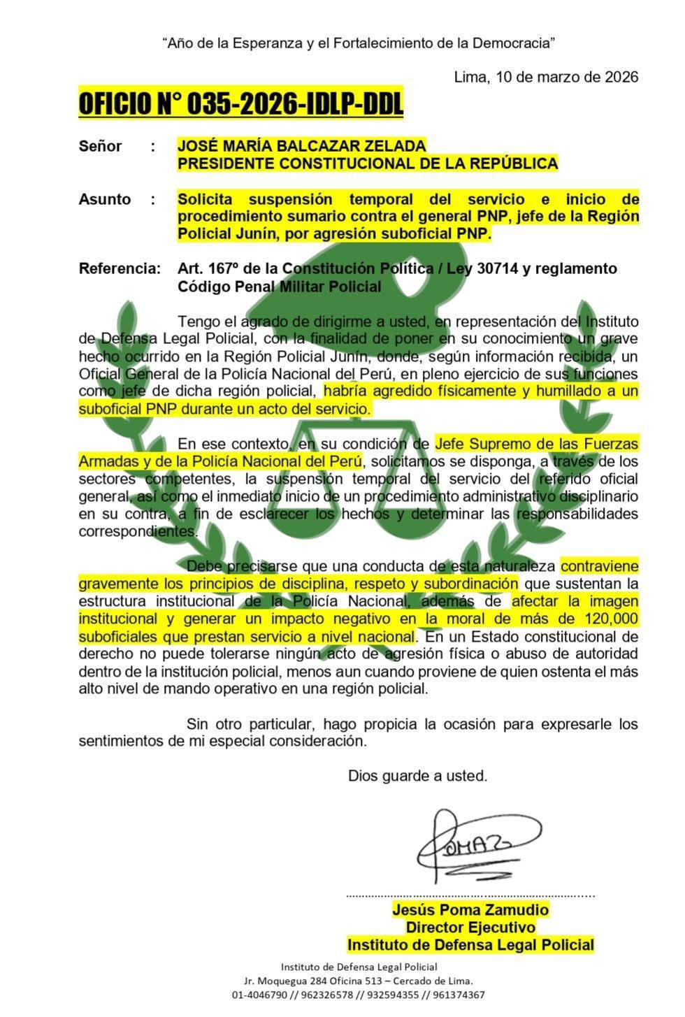 General PNP le pide disculpas a Suboficial