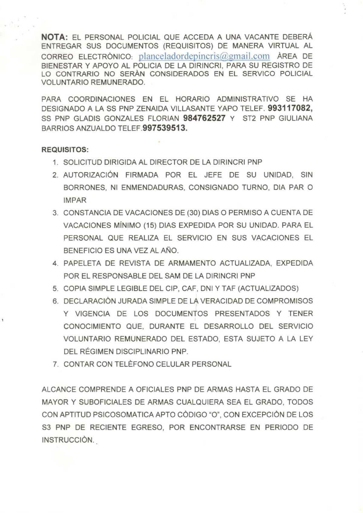 DIRINCRI abre convocatoria: servicio policial renumerado por el estado - ABR2026